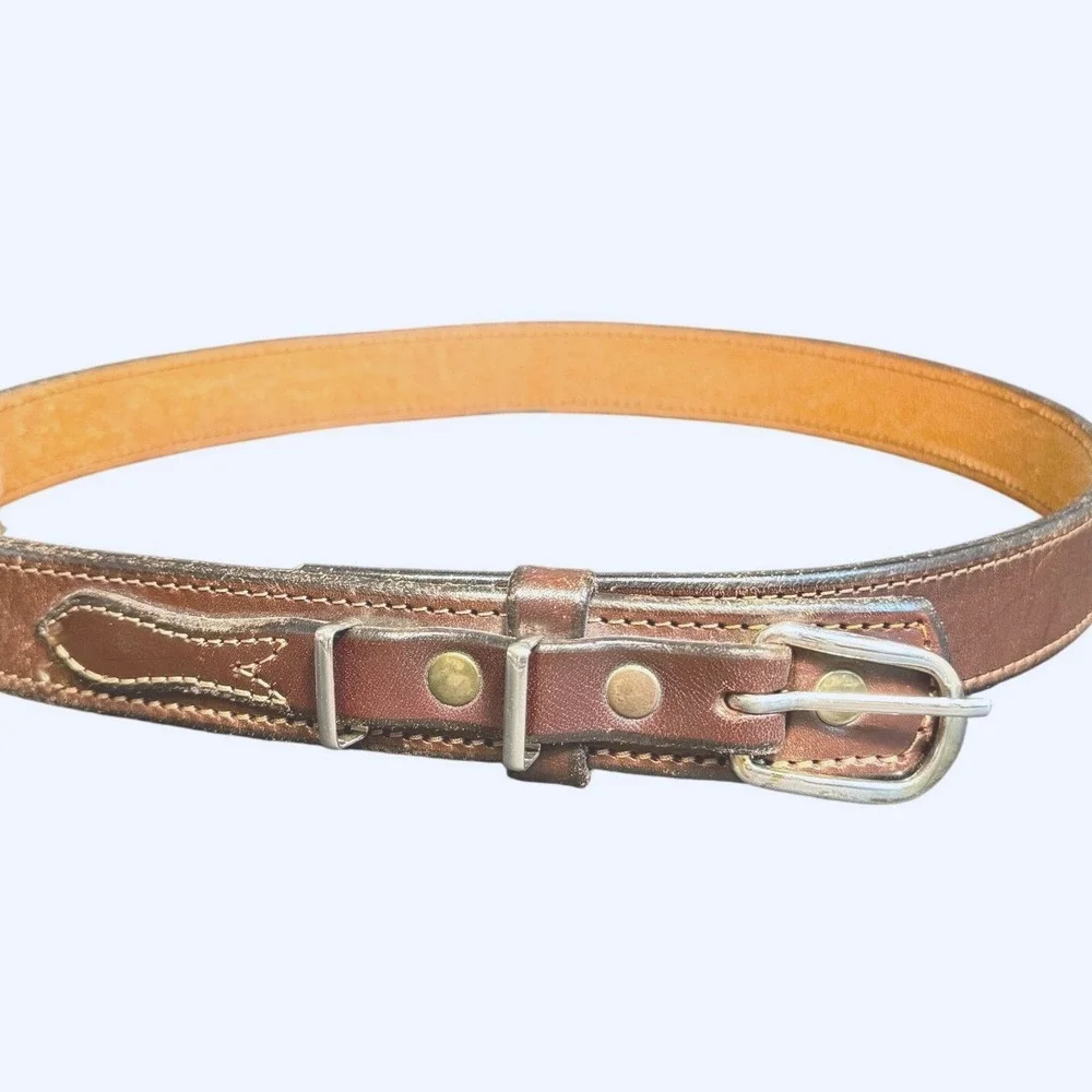 Vintage Ranger Leather Belt Brown Stitched Silver Buckle Size 40 Western Rustic